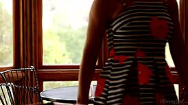 Busty housewife licks young gardener girl's pussy in garden