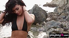 WOW! Skinny Canadian Kristie Taylor SPREADS LEGS on Rocks