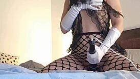 Halloween cosplay black bride reaches intense orgasm through masturbation.