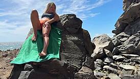 Risky Public Beach Fun with Blonde Teen