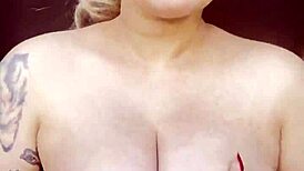 Blonde girl with natural boobs bounces