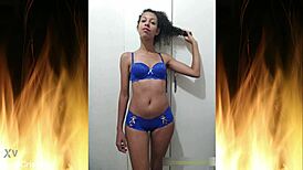 Beautiful brunette in blue lingerie trailer 01