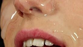 The pretty girl loses a bet and gets sperm on her face