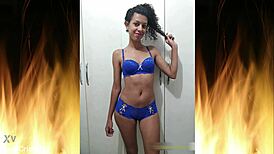 Beautiful brunette in blue lingerie trailer 01