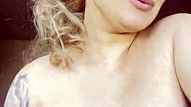 Blonde girl with natural boobs bounces