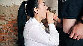 wow, long-haired teen facefucked hard in creepy abandoned spot!