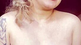 Blonde girl with natural boobs bounces