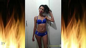 Beautiful brunette in blue lingerie trailer 01