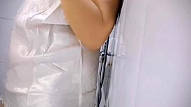 chubby babe, playing with her big tits gets her pussy soaked!