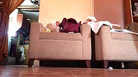 Shemale struts in black high heels, teasing with every bold step