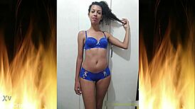 Beautiful brunette in blue lingerie trailer 01