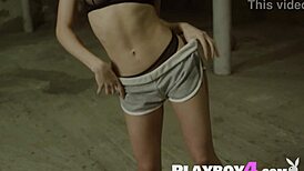 beautiful blonde teen amelia poses exposing body.