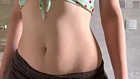 Cute petite 18+ girl touches herself with shaved pussy fingering 😊