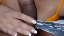 I give blowjob to cuckold while describing orgasm with another