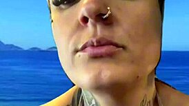 big natural tits wet in bikini at beach gym