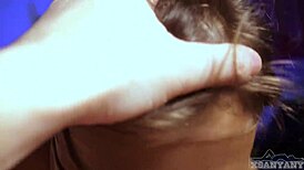 Xsanyany performs sensual teasing blowjob, mouth full of cum from big cock close-up