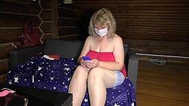 Mature Housewife Reveals Chubby Figure and Stockings in Chat.