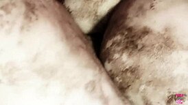 Naughty brunette and her man intensely play with dark oil and fuck doggy style.