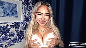 luna luxe opens her pussy for cum in missionary and riding