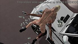 redbone baddie fucks hard on mercedes, screaming loud!