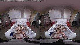 Blonde bombshell gives blowjob in dark room vr
