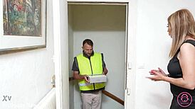 Arabic slut fucks the rider with cum on ass and orgasm in european setting