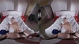 Blonde bombshell gives blowjob in dark room vr