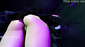 Latina brunette licks two cocks in glory hole