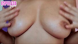 guided close-up session on small waist and natural tits, getting ready for loads