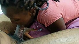 Pretty model sucks dildo, practicing big dick skills