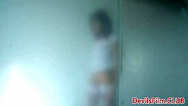 solo stockings babe uses huge dildo