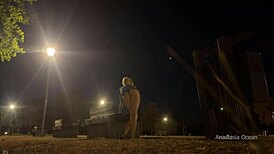 Flashing Naked in Public Park at Night While Changing Outfits