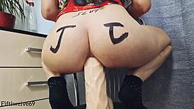 Slut Stretches Tight Hole with a Massive Dildo for Wild Play