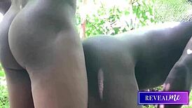 Black gay couple fucks in forest with anal and cock-stroking