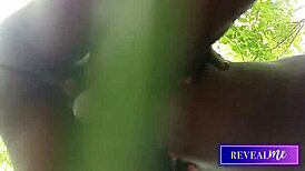 Black gay couple fucks in forest with anal and cock-stroking