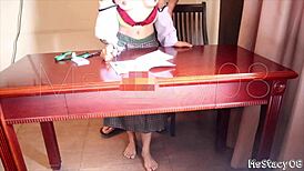 Stepdad fucks petite Filipina while she does homework