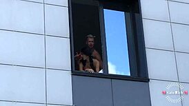 Fucking Skinny Brunette Babe with Neighbors Watching