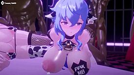 Group milk production with pregnant cow and sheep in suggestive banging