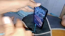 Video call sex turned wild when my neighbor snuck in. Fucked my creamy pussy with cum everywhere.