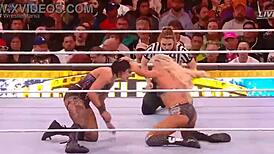 rhea ripley battles charlotte flair in a intense wrestling match at wrestlemania