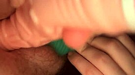 High & masturbating with dildo in solo play
