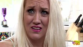 Blonde sluts Alana and Zoe enjoy dirty lesbian fun in the kitchen