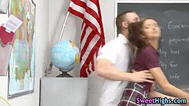 teen whore gets cum sprayed after spanking in uniform