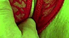 Shaved Pussy In Red Thongs, All Wet!