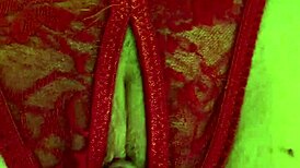 Shaved Pussy In Red Thongs, All Wet!