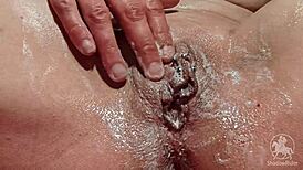 milf in bathroom shaving her wet pussy naked