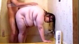 sissy fucks wife in shower, deepthroat then anal creampie