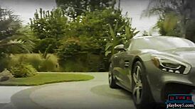 playboy babes in hot bikinis washing a mercedes amg gt outdoors