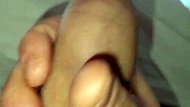 woke up horny in the bedroom, sniffed panties, jerked off, and emptied my big balls with a morning cumshot.