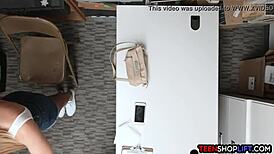 a big ass teen burglar gets caught backstage in a shop striptease